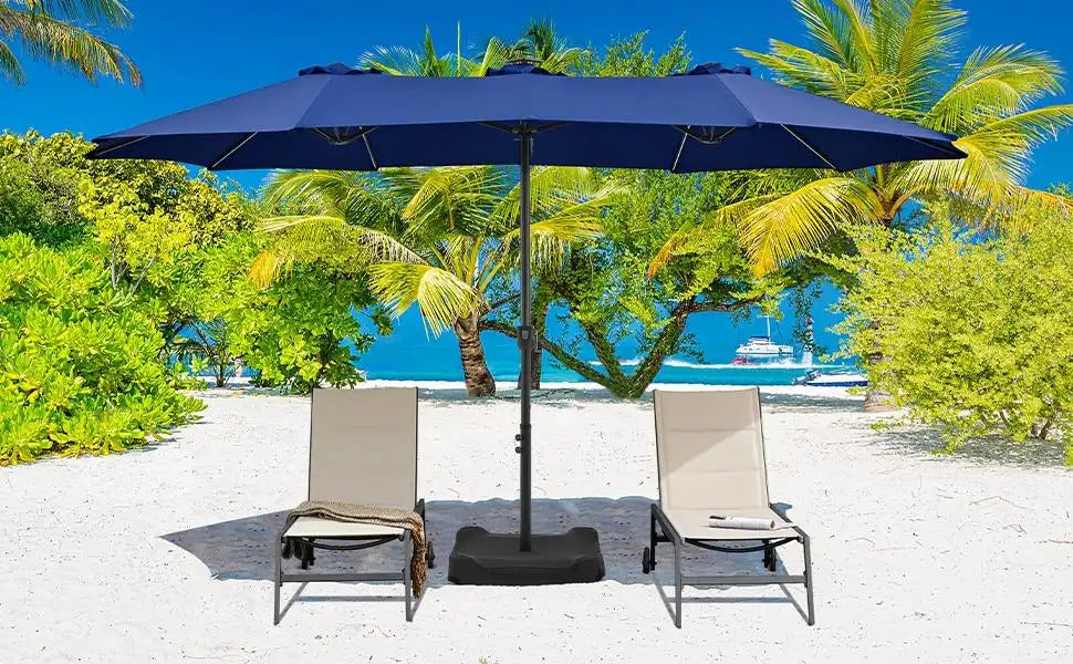 15ft Solar LED RGB Patio Umbrella, 12-Mode Color Changing Outdoor Umbrella with Base Stand, UV & Weather Resistant, Triple-Vented Canopy, Multi-Mode LED Light Strips