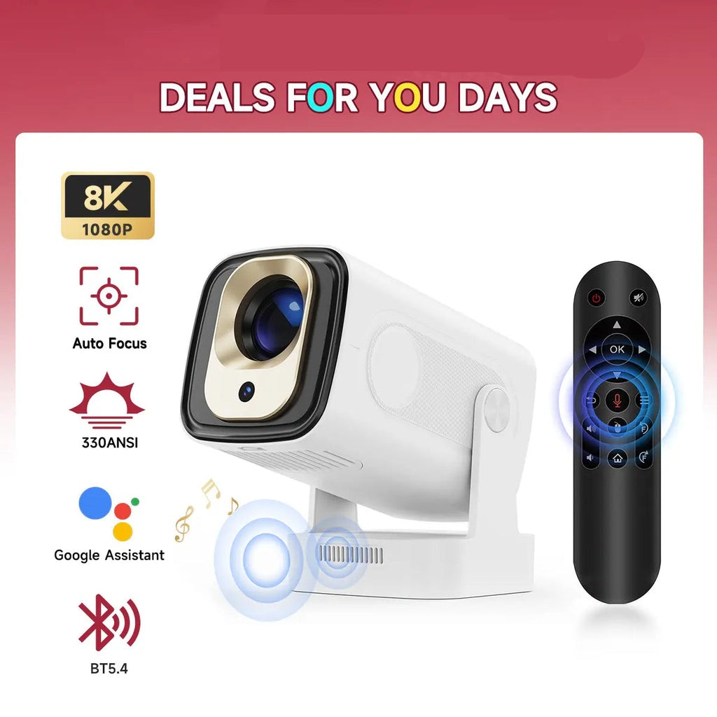 HY310 Portable Auto Focus Smart Projector 330ANSI Android 14 Home Cinema Projector with WiFi6 & BT5.4 – Native 1080P 8K Decode Mini Projector Bundle with Built-in Speaker & Complete Projection Kit