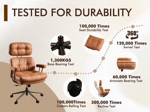 Oversized Home Office Chair, Extra-Wide Big & Tall Executive Swivel Chair with High Back Support, Thick Cushions, Faux Leather Upholstery, Mid-Century Modern Design, Rolling Computer Desk Armchair