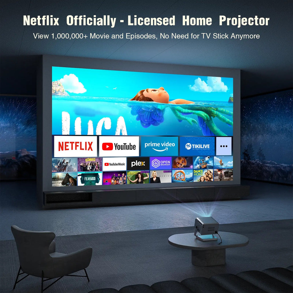 M10 Netflix Certified Portable Projector Native 1080P 600 ANSI Home Cinema Projector with Dual Auto Focus, WiFi 6 & BT 5.0 – Outdoor & Gaming Mini Projector Bundle with Dolby Audio, HDMI/USB-C & Complete Projection Kit