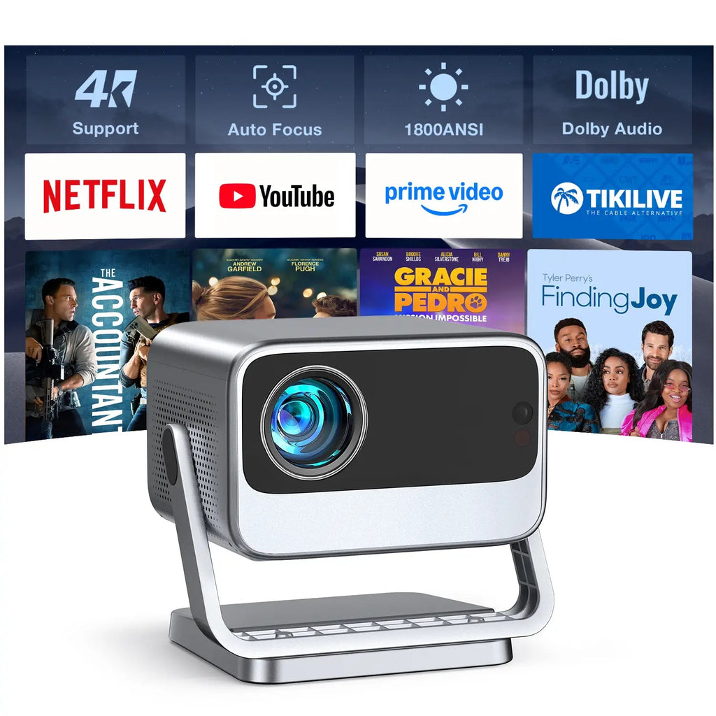 M10 Netflix Certified Portable Projector Native 1080P 600 ANSI Home Cinema Projector with Dual Auto Focus, WiFi 6 & BT 5.0 – Outdoor & Gaming Mini Projector Bundle with Dolby Audio, HDMI/USB-C & Complete Projection Kit