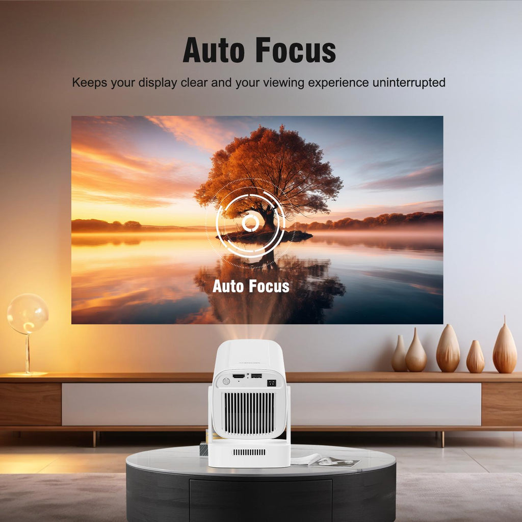 HY310 Portable Auto Focus Smart Projector 330ANSI Android 14 Home Cinema Projector with WiFi6 & BT5.4 – Native 1080P 8K Decode Mini Projector Bundle with Built-in Speaker & Complete Projection Kit