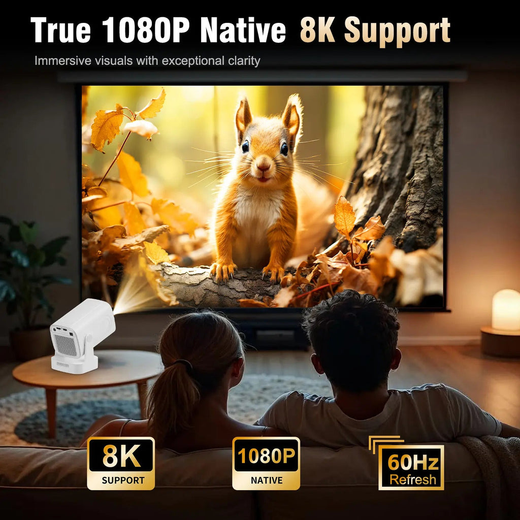 HY310 Portable Auto Focus Smart Projector 330ANSI Android 14 Home Cinema Projector with WiFi6 & BT5.4 – Native 1080P 8K Decode Mini Projector Bundle with Built-in Speaker & Complete Projection Kit