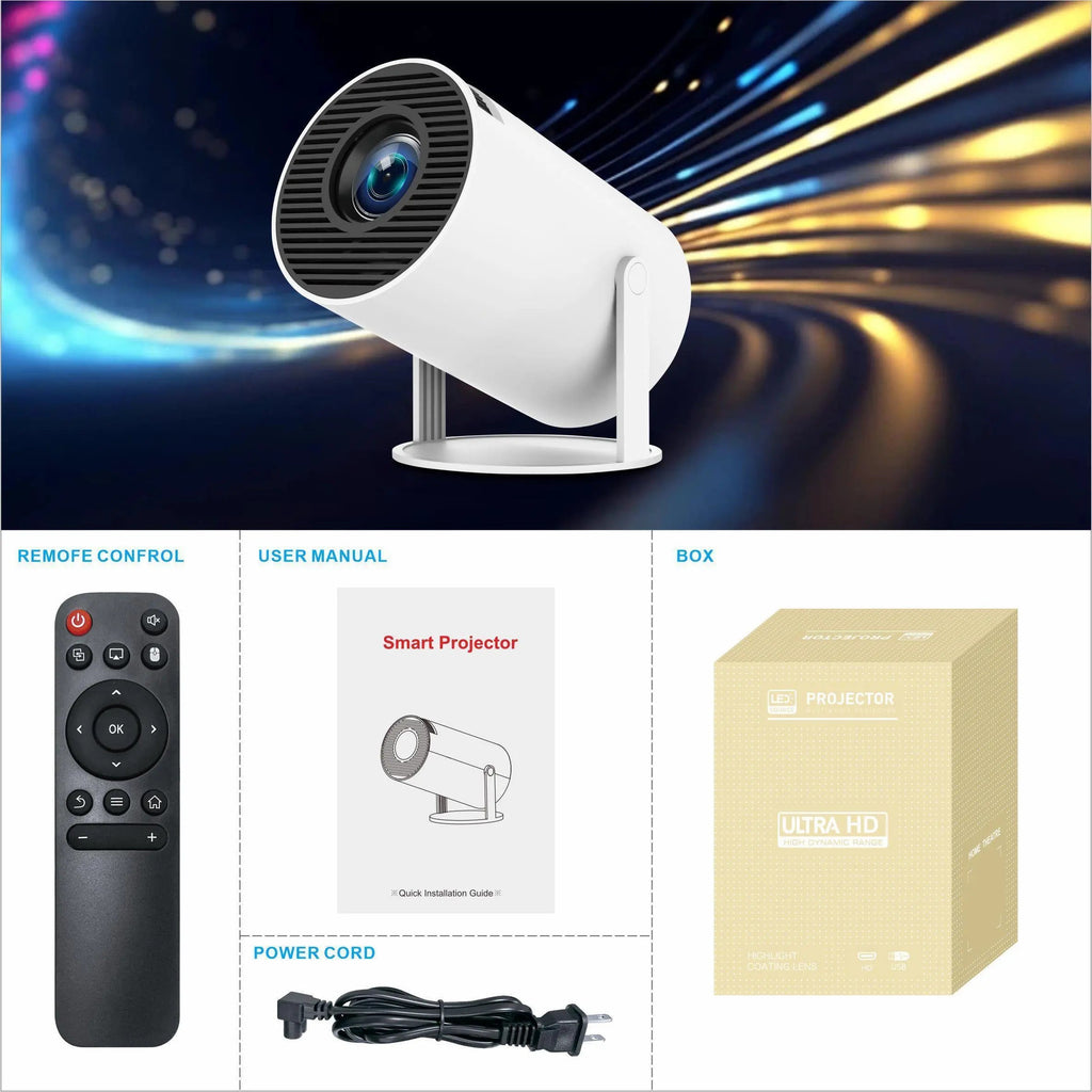 Portable Smart Projector 4K HD LED Home Theater Projector with 2.4G/5G WiFi & Bluetooth 5.2 – Includes 100" Screen & Full Projection Kit with Built-in Speaker for Home Cinema & Gift Use
