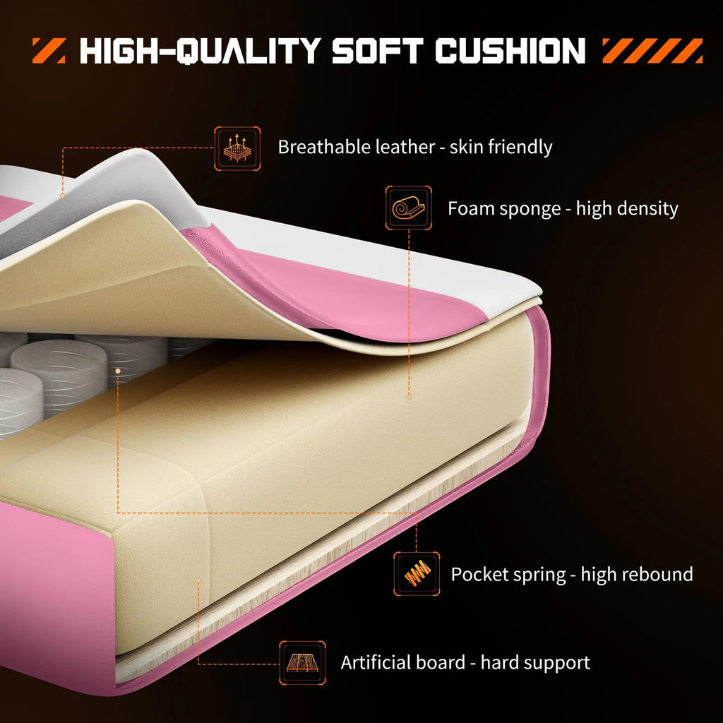 Ergonomic Gaming Chair, PU Leather Office & Gaming Recliner Chair with Height Adjustment, Fixed Armrests, Headrest, Retractable Footrest, 360° Swivel, Racing-Style Design for Home Office, Computer Use & Gaming