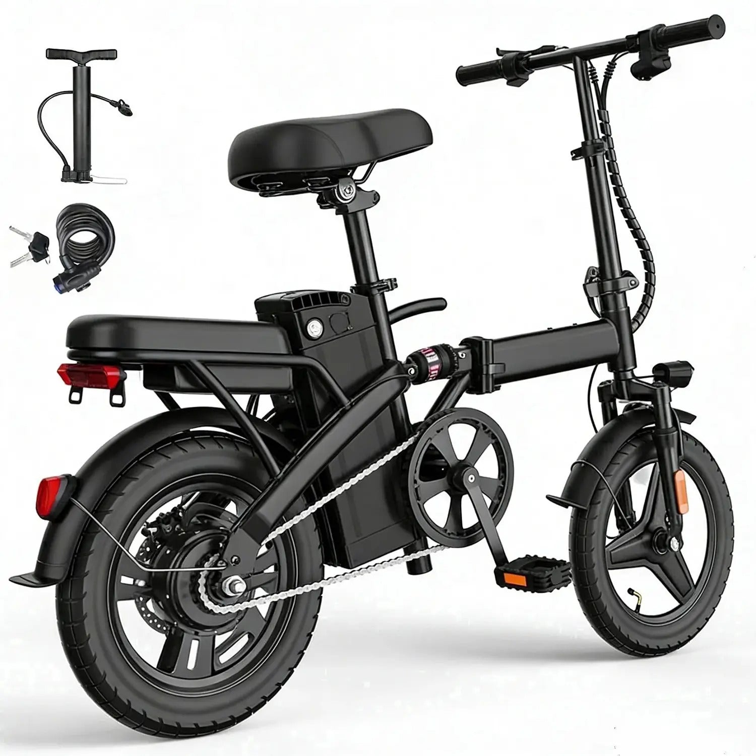 14 Inch Folding Portable Electric Bike 1000W Motor 35+ Miles Range 20+ MPH Max Speed, 12Ah Removable Battery, Front & Rear Air Tires Dual Disc Brake LED Display 2 Person Carry E-Bicycle