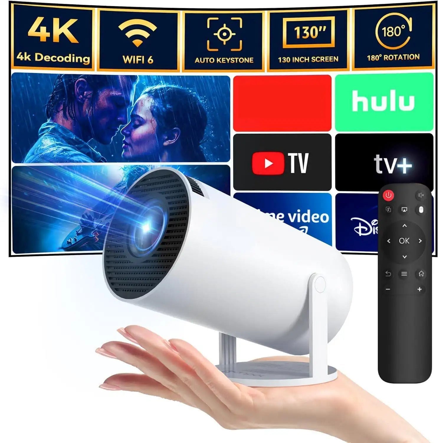 Portable Smart Projector 4K HD LED Home Theater Projector with 2.4G/5G WiFi & Bluetooth 5.2 – Includes 100" Screen & Full Projection Kit with Built-in Speaker for Home Cinema & Gift Use