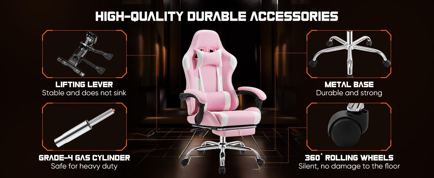 Ergonomic Gaming Chair, PU Leather Office & Gaming Recliner Chair with Height Adjustment, Fixed Armrests, Headrest, Retractable Footrest, 360° Swivel, Racing-Style Design for Home Office, Computer Use & Gaming