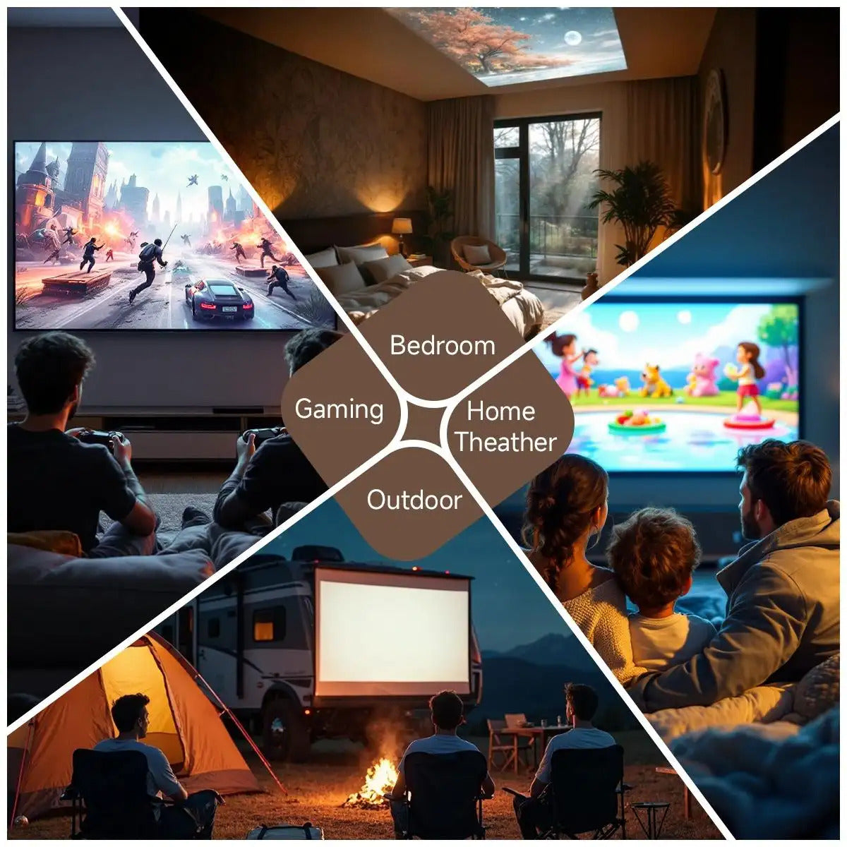 L018 Smart Projector 650 ANSI Auto Focus 1080P Home Cinema Projector with Android 14 WiFi 6 & BT 5.2 – Portable Mini Projector Bundle with Built-in Speaker & Complete Projection Kit Included