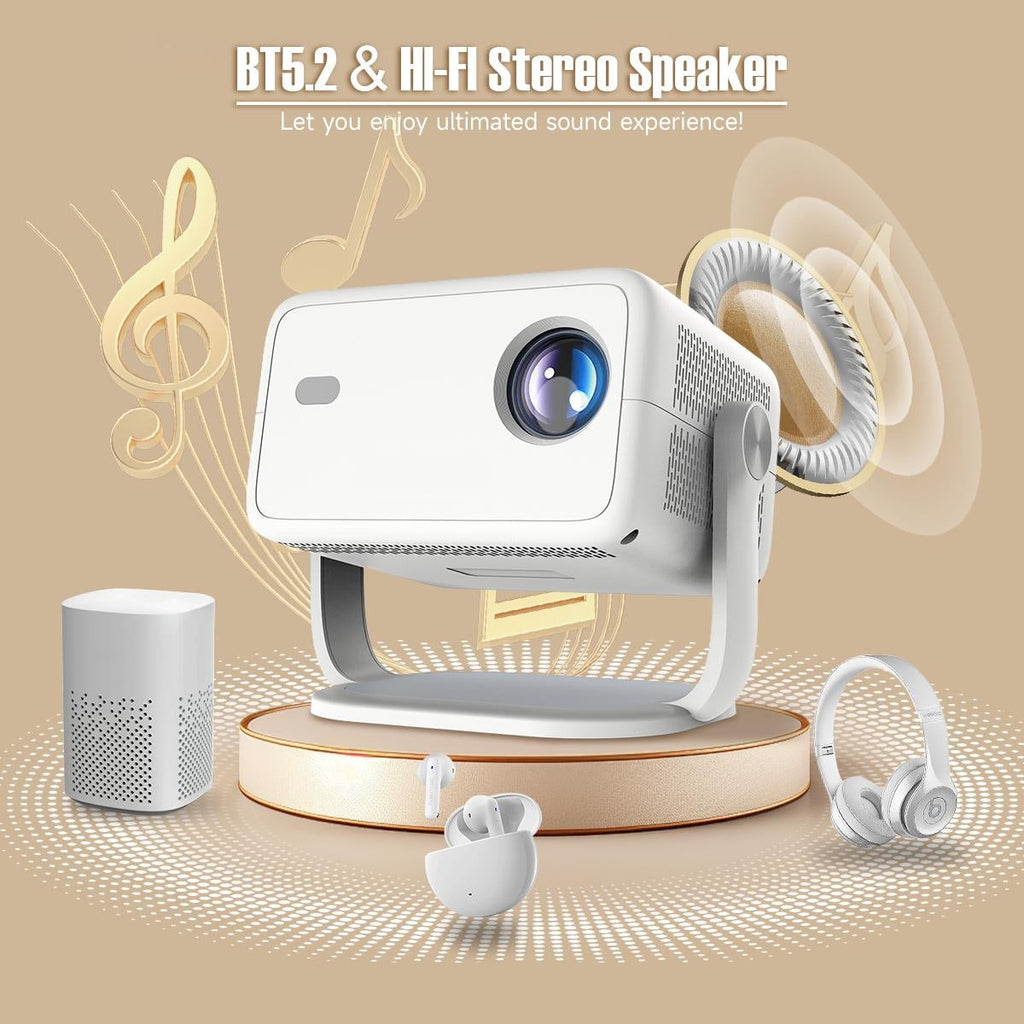 L018 Smart Projector 650 ANSI Auto Focus 1080P Home Cinema Projector with Android 14 WiFi 6 & BT 5.2 – Portable Mini Projector Bundle with Built-in Speaker & Complete Projection Kit Included