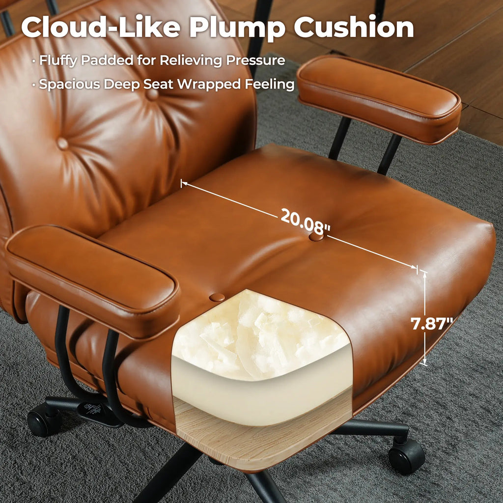 Oversized Home Office Chair, Extra-Wide Big & Tall Executive Swivel Chair with High Back Support, Thick Cushions, Faux Leather Upholstery, Mid-Century Modern Design, Rolling Computer Desk Armchair