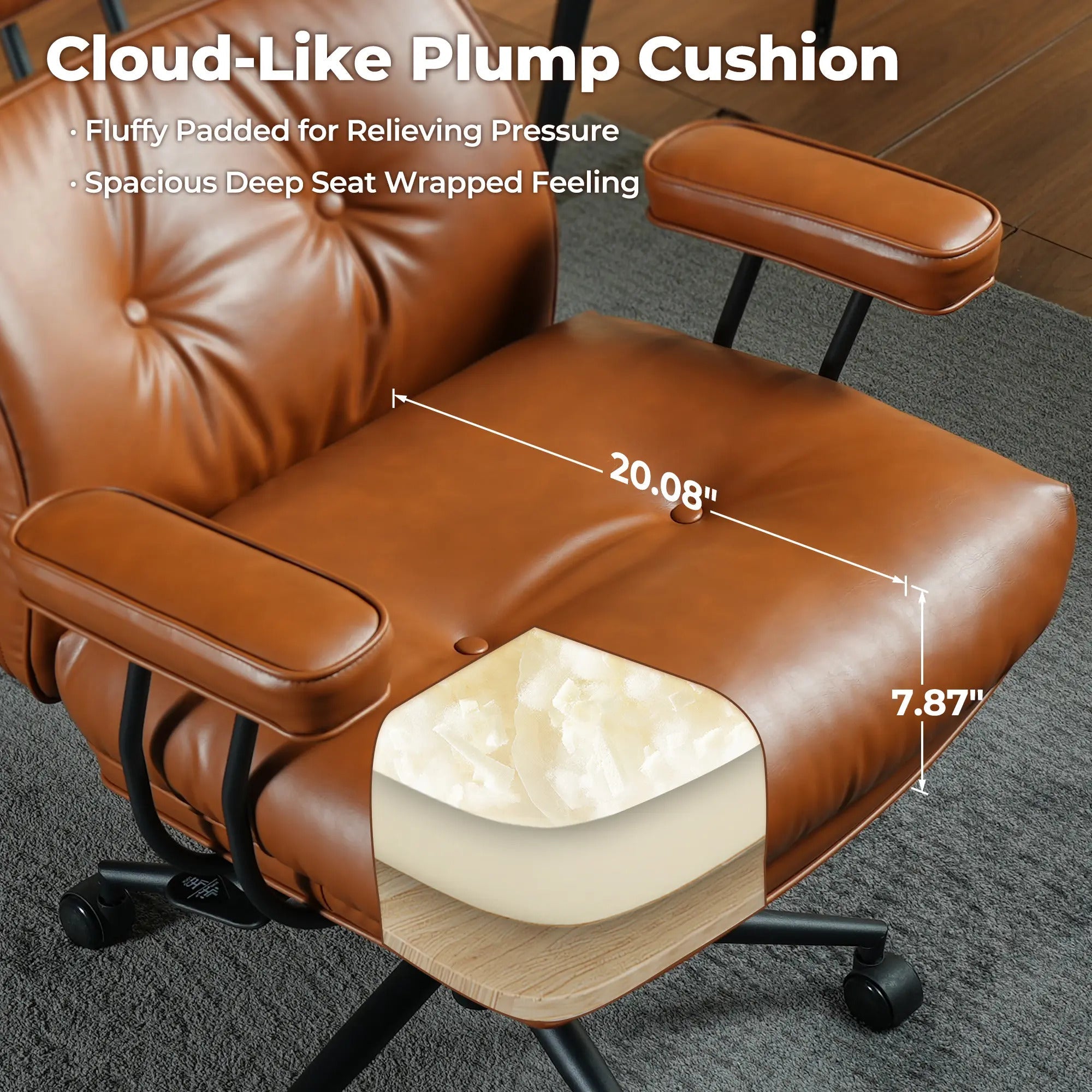 Oversized Home Office Chair, Extra-Wide Big & Tall Executive Swivel Chair with High Back Support, Thick Cushions, Faux Leather Upholstery, Mid-Century Modern Design, Rolling Computer Desk Armchair
