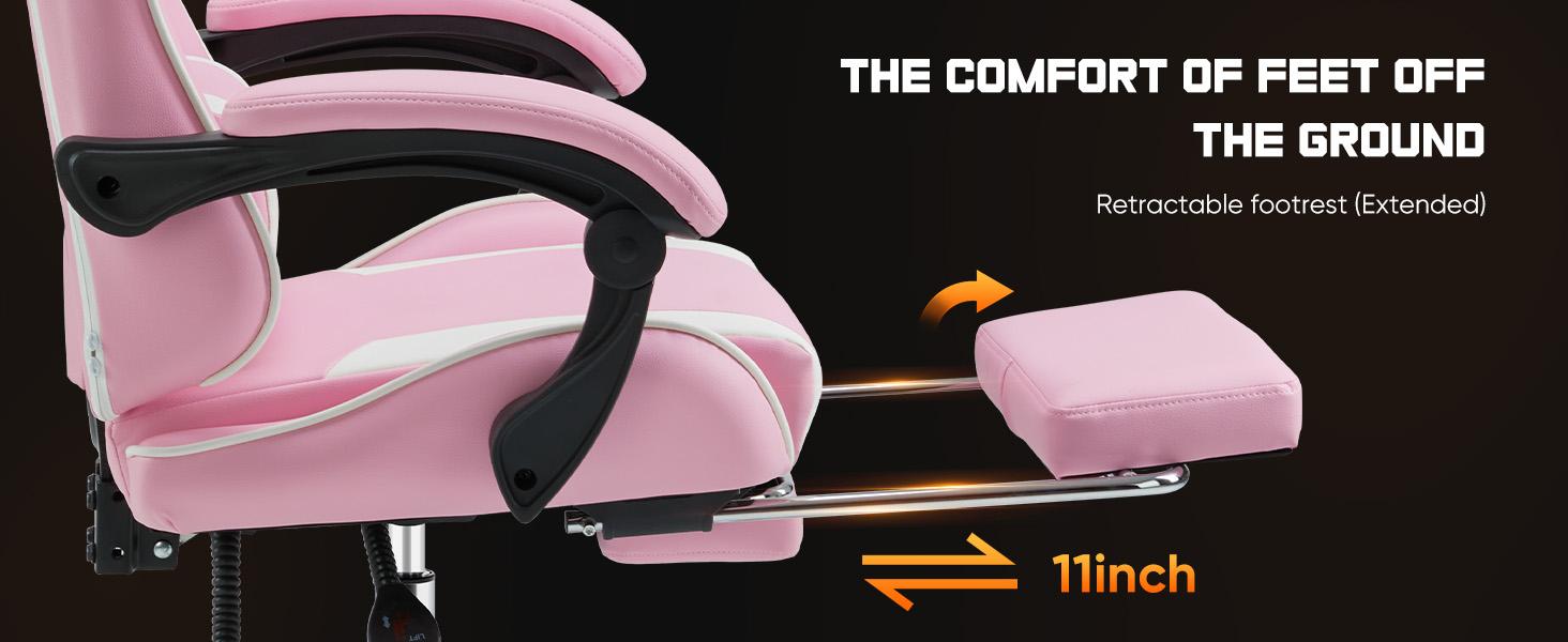 Ergonomic Gaming Chair, PU Leather Office & Gaming Recliner Chair with Height Adjustment, Fixed Armrests, Headrest, Retractable Footrest, 360° Swivel, Racing-Style Design for Home Office, Computer Use & Gaming