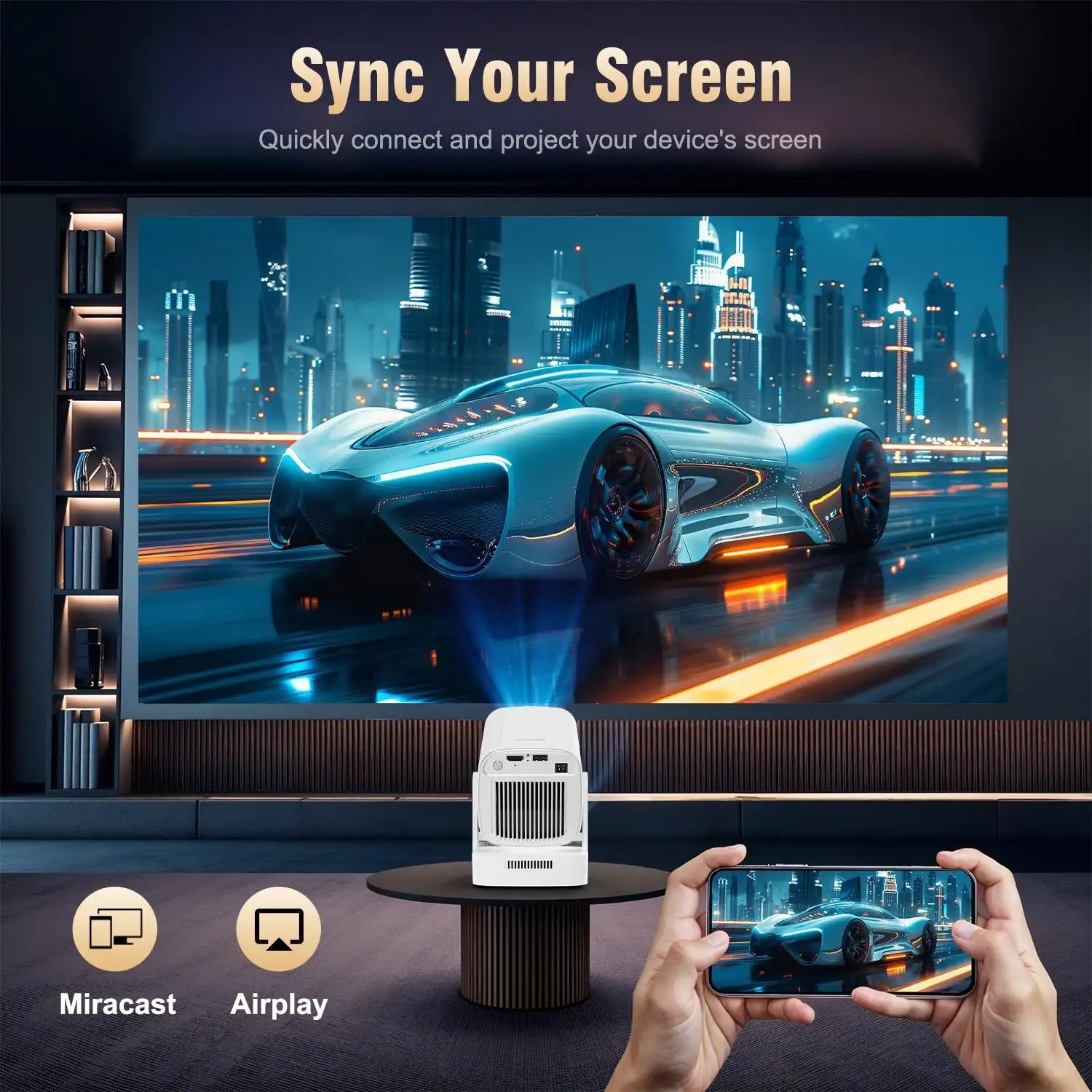 HY310 Portable Auto Focus Smart Projector 330ANSI Android 14 Home Cinema Projector with WiFi6 & BT5.4 – Native 1080P 8K Decode Mini Projector Bundle with Built-in Speaker & Complete Projection Kit