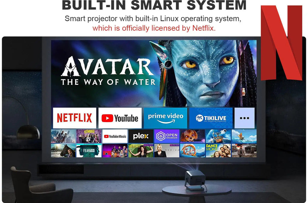 M10 Netflix Certified Portable Projector Native 1080P 600 ANSI Home Cinema Projector with Dual Auto Focus, WiFi 6 & BT 5.0 – Outdoor & Gaming Mini Projector Bundle with Dolby Audio, HDMI/USB-C & Complete Projection Kit