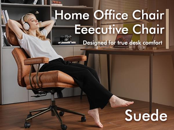 Oversized Home Office Chair, Extra-Wide Big & Tall Executive Swivel Chair with High Back Support, Thick Cushions, Faux Leather Upholstery, Mid-Century Modern Design, Rolling Computer Desk Armchair