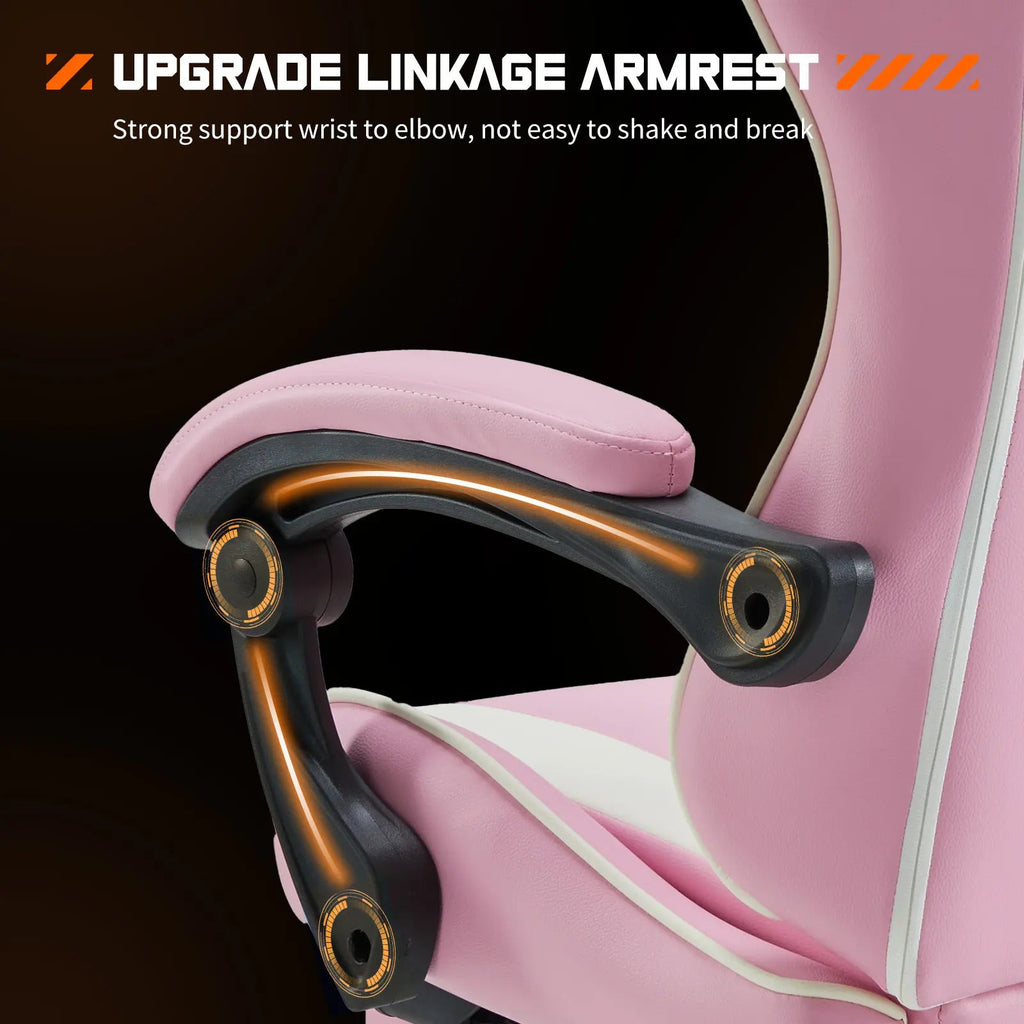 Ergonomic Gaming Chair, PU Leather Office & Gaming Recliner Chair with Height Adjustment, Fixed Armrests, Headrest, Retractable Footrest, 360° Swivel, Racing-Style Design for Home Office, Computer Use & Gaming