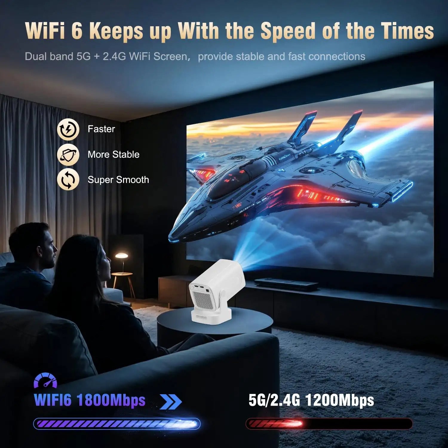 HY310 Portable Auto Focus Smart Projector 330ANSI Android 14 Home Cinema Projector with WiFi6 & BT5.4 – Native 1080P 8K Decode Mini Projector Bundle with Built-in Speaker & Complete Projection Kit