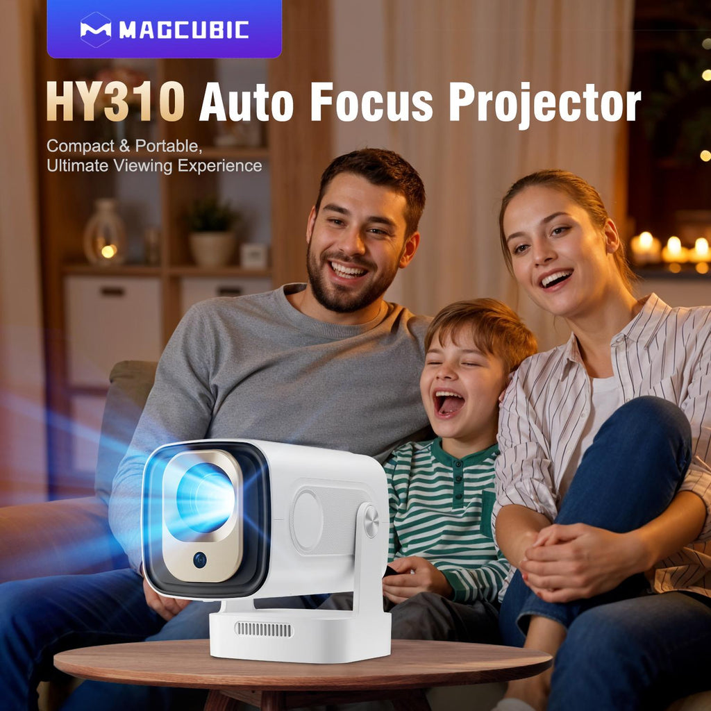 HY310 Portable Auto Focus Smart Projector 330ANSI Android 14 Home Cinema Projector with WiFi6 & BT5.4 – Native 1080P 8K Decode Mini Projector Bundle with Built-in Speaker & Complete Projection Kit