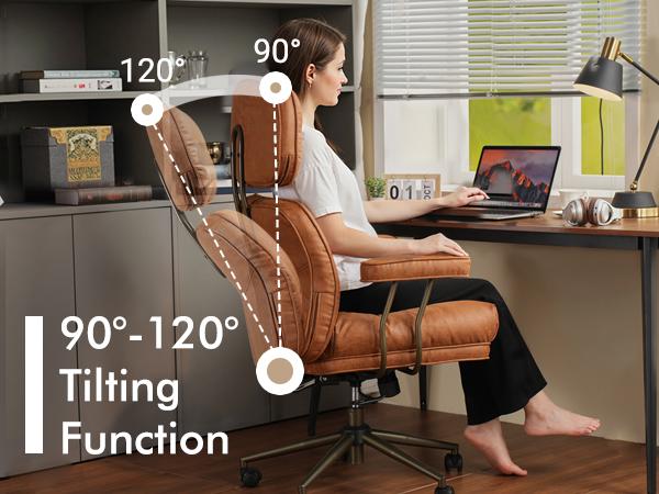 Oversized Home Office Chair, Extra-Wide Big & Tall Executive Swivel Chair with High Back Support, Thick Cushions, Faux Leather Upholstery, Mid-Century Modern Design, Rolling Computer Desk Armchair